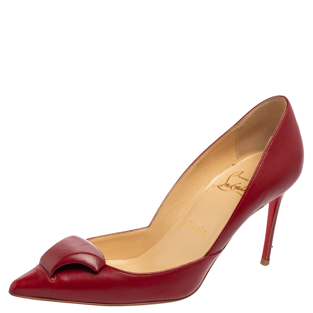 luxury-women-christian-louboutin-used-shoes-p594828-001-2 Christian Louboutin Burgundy Leather Pointed-Toe Pumps Size 36.5