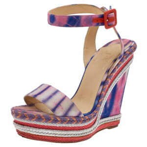 Christian Louboutin Multicolor Tie-Dye Fabric Duplice Platform Wedge Sandals Size 37