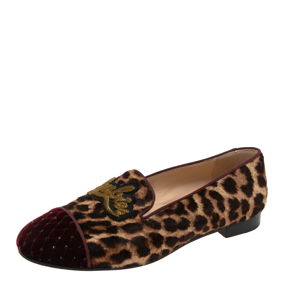 luxury-women-christian-louboutin-used-shoes-p601220-008-2 Christian Louboutin Brown Leopard Print Pony My Love Velvet Smoking Slippers Size 38.5