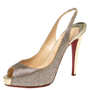 Christian Louboutin Multicolor Glitter Leather No Prive Peep-Toe Slingback Sandals Size 39
