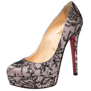 Christian Louboutin Black/Pink Lace and Satin Bianca Pumps Size 35.5