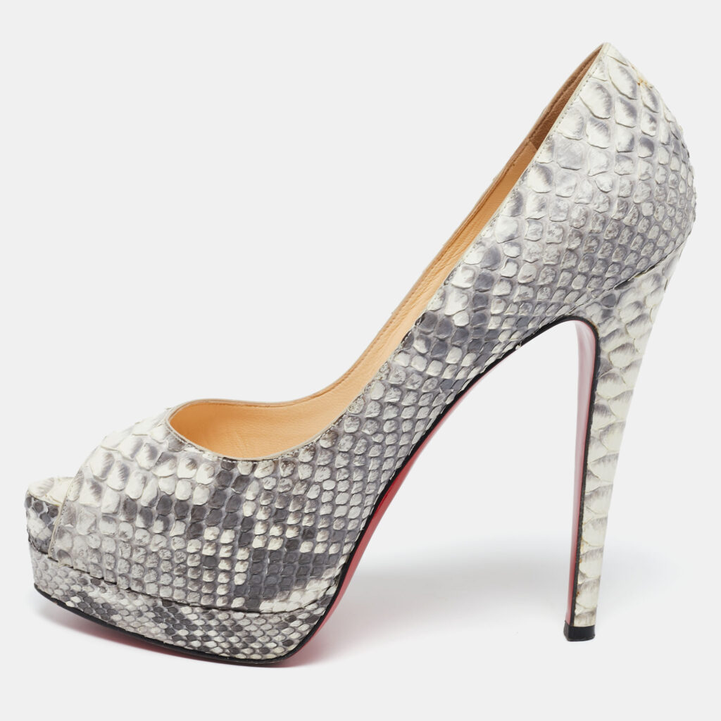 luxury-women-christian-louboutin-used-shoes-p622887-010-2 Christian Louboutin Grey/White Python Altadama Peep Toe Platform Pumps Size 37
