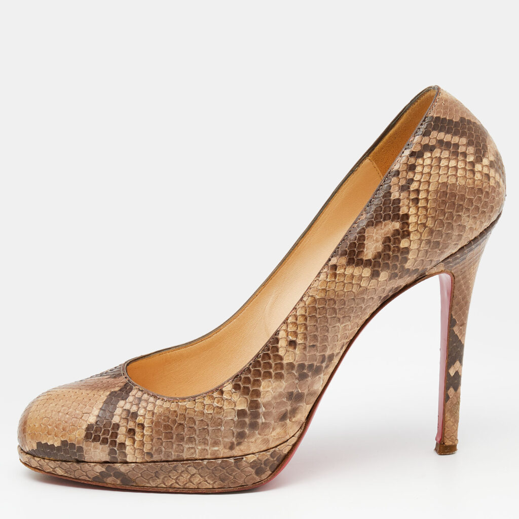 luxury-women-christian-louboutin-used-shoes-p630534-002-2 Christian Louboutin Brown/Beige Python Leather New Simple Platform Pumps Size 38.5