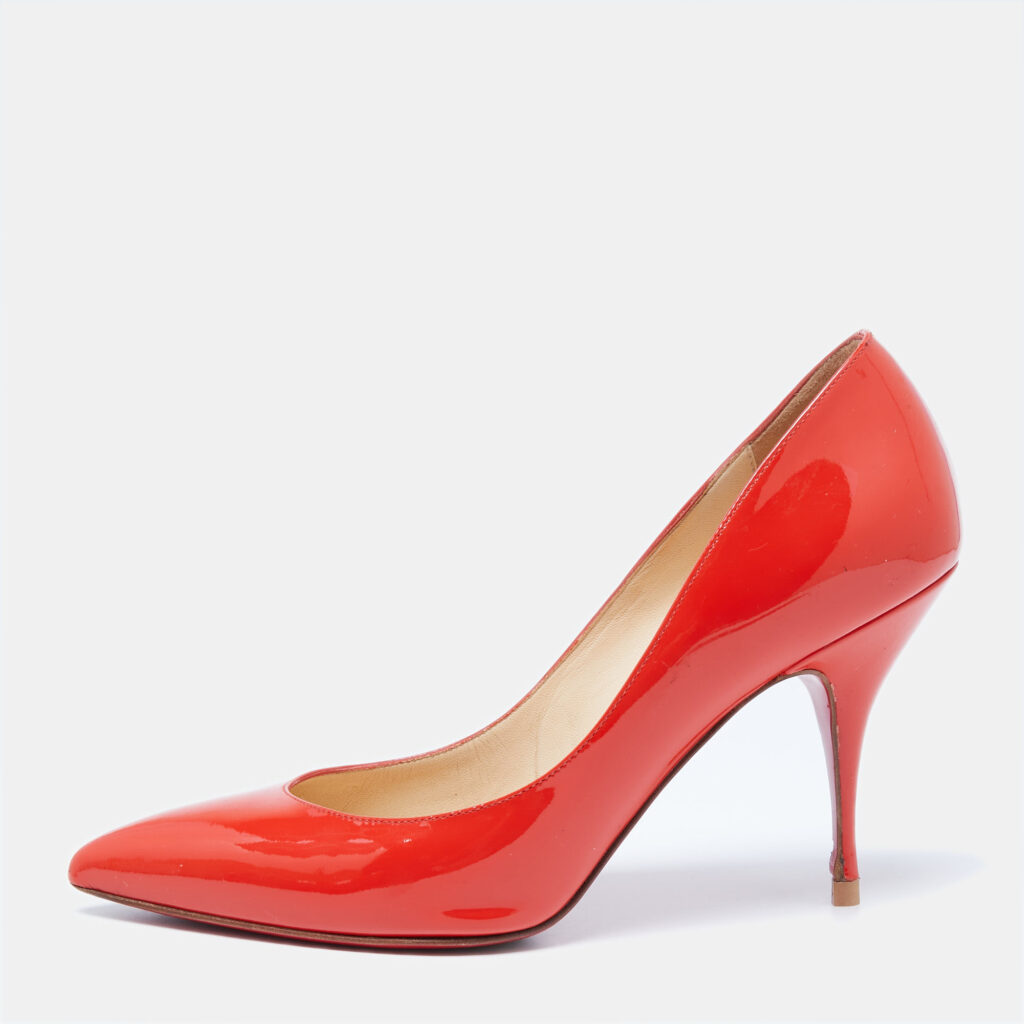 luxury-women-christian-louboutin-used-shoes-p630967-001-1 Christian Louboutin Orange Patent Leather Piou Piou Pumps Size 38