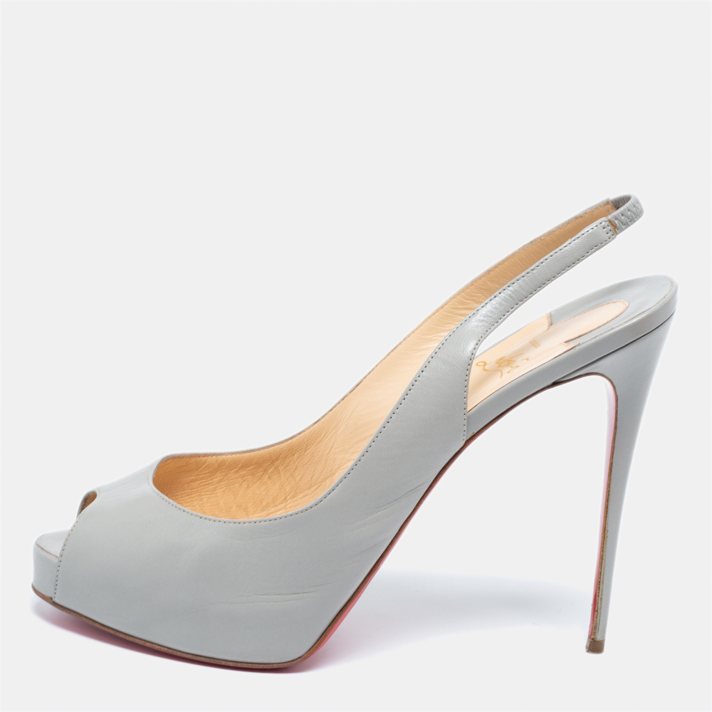 luxury-women-christian-louboutin-used-shoes-p634041-001 Christian Louboutin Grey Leather Private Number Sandals Size 40