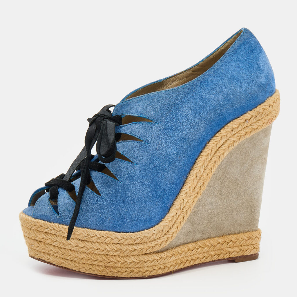 luxury-women-christian-louboutin-used-shoes-p637738-002-2 Christian Louboutin Blue/Grey Suede Lace Up Espadrille Platform Wedge Sandals Size 37