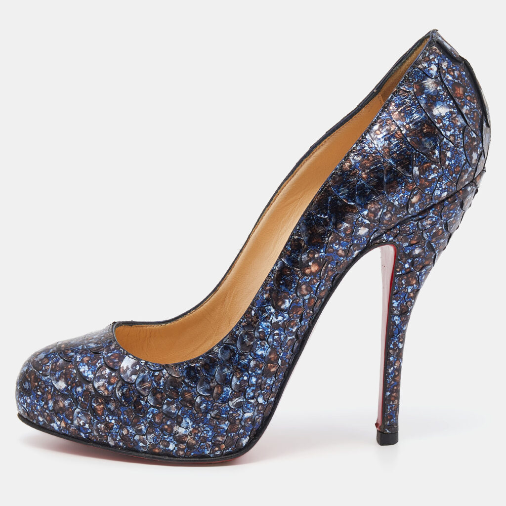 luxury-women-christian-louboutin-used-shoes-p638545-003-2 Christian Louboutin Navy Blue Python Leather New Simple Pumps Size 35.5