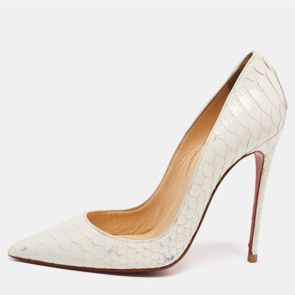 luxury-women-christian-louboutin-used-shoes-p642871-006-2 Christian Louboutin White Python Patent Leather So Kate Pumps Size 37.5