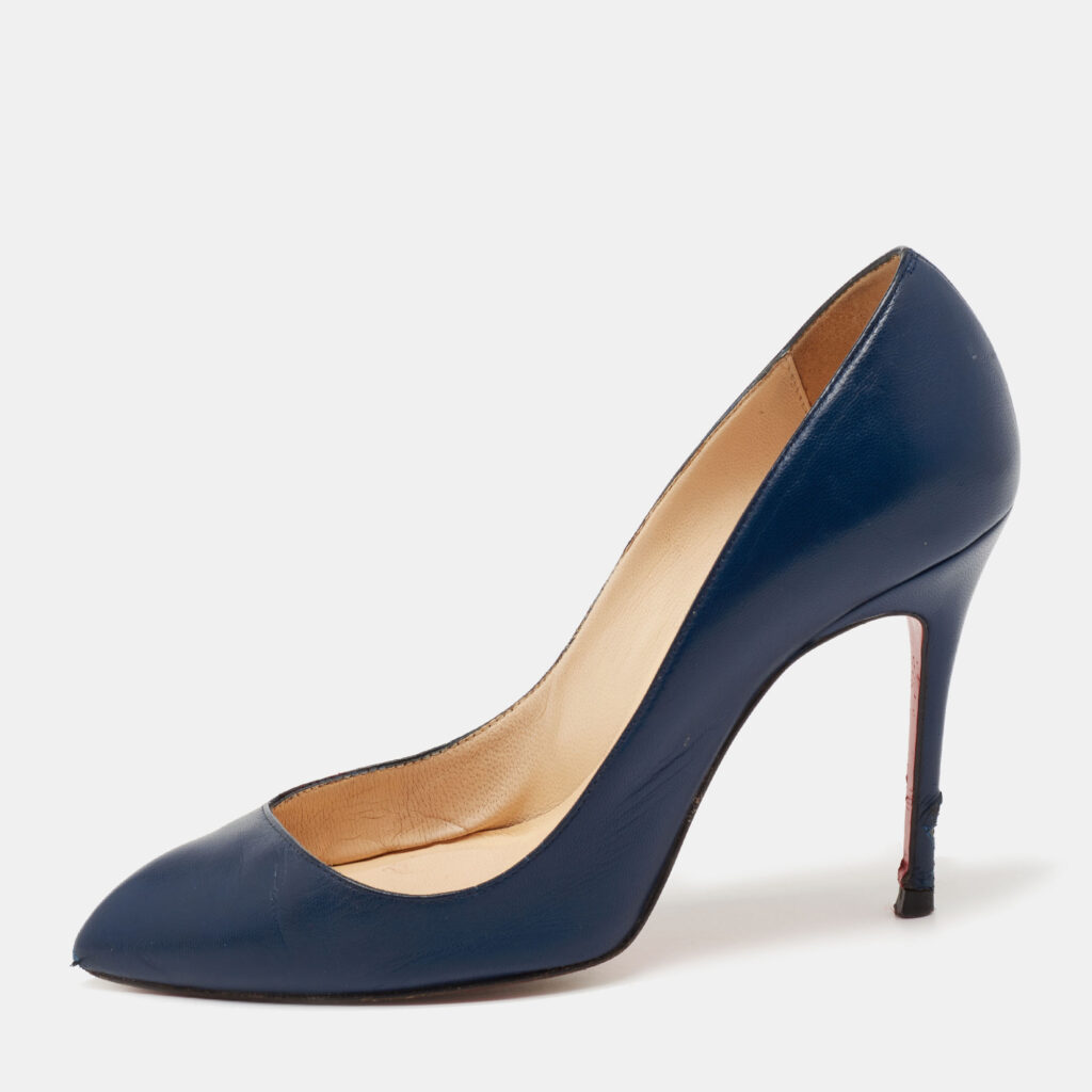 luxury-women-christian-louboutin-used-shoes-p647302-003-2 Christian Louboutin Navy Blue Leather Corneille Pointed Toe Pumps Size 35