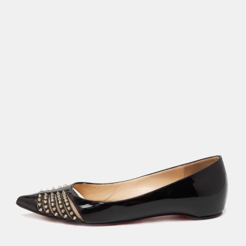 luxury-women-christian-louboutin-used-shoes-p647348-1653628822-003-2 Christian Louboutin Black Patent Leather Bareta Ballet Flats Size 35