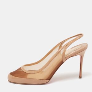 Christian Louboutin Beige Mesh and Patent Leather Slingback Pumps Size 38