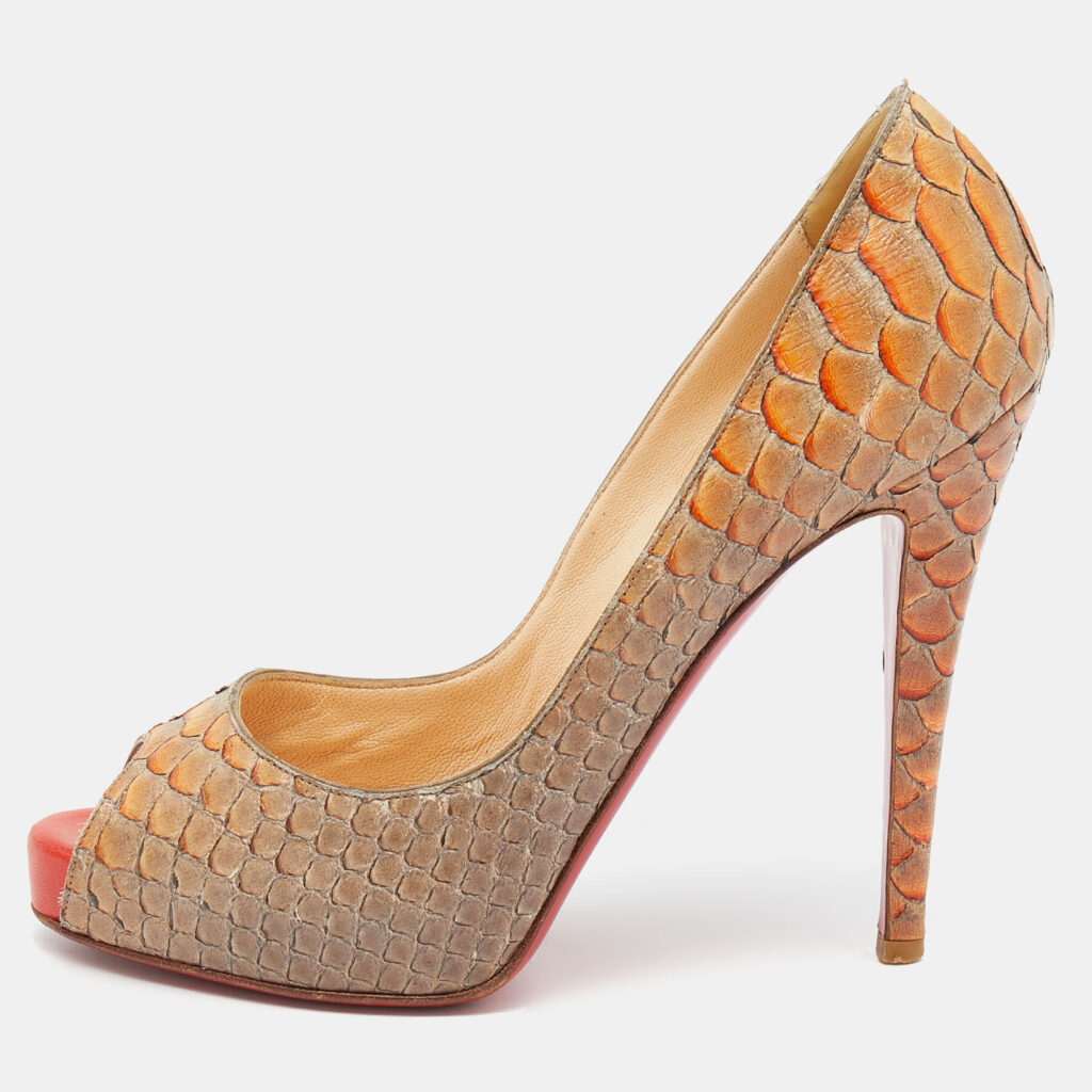 luxury-women-christian-louboutin-used-shoes-p649066-003-2 Christian Louboutin Beige Python Leather Altadama Peep Toe Pumps Size 39