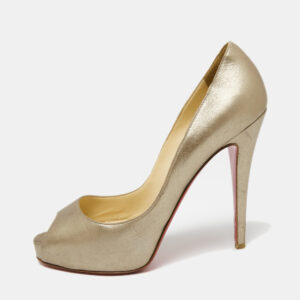 Christian Louboutin Metallic Beige Leather Very Prive Peep-Toe Pumps Size 37.5