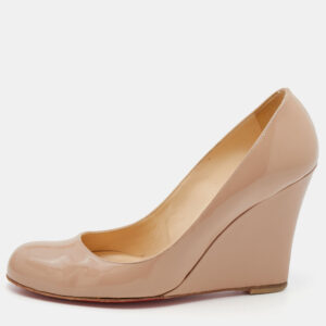 Christian Louboutin Beige Patent Leather RonRon Zeppa Wedge Pumps Size 38.5