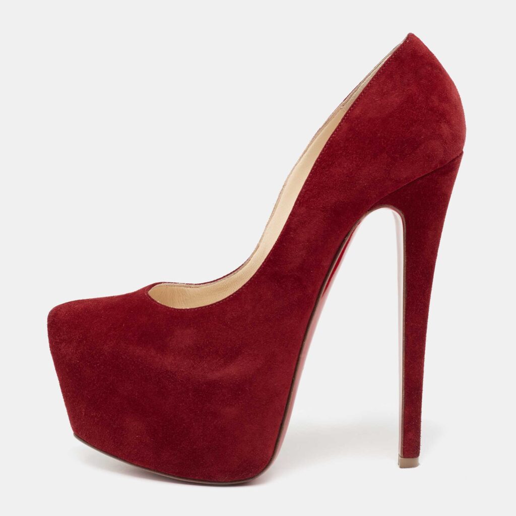 luxury-women-christian-louboutin-used-shoes-p654144-003-1 Christian Louboutin Deep Red Suede Daffodile Pumps Size 36.5