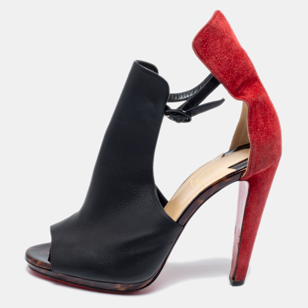 luxury-women-christian-louboutin-used-shoes-p658499-001-1 Christian Louboutin Black/Red Suede And Leather Barabara Cutout Ankle Boots Size 40