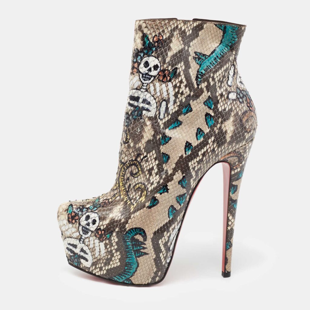 luxury-women-christian-louboutin-used-shoes-p671103-003-1 Christian Louboutin Multicolor Python Skull Mexico Daf Ankle Boots Size 38