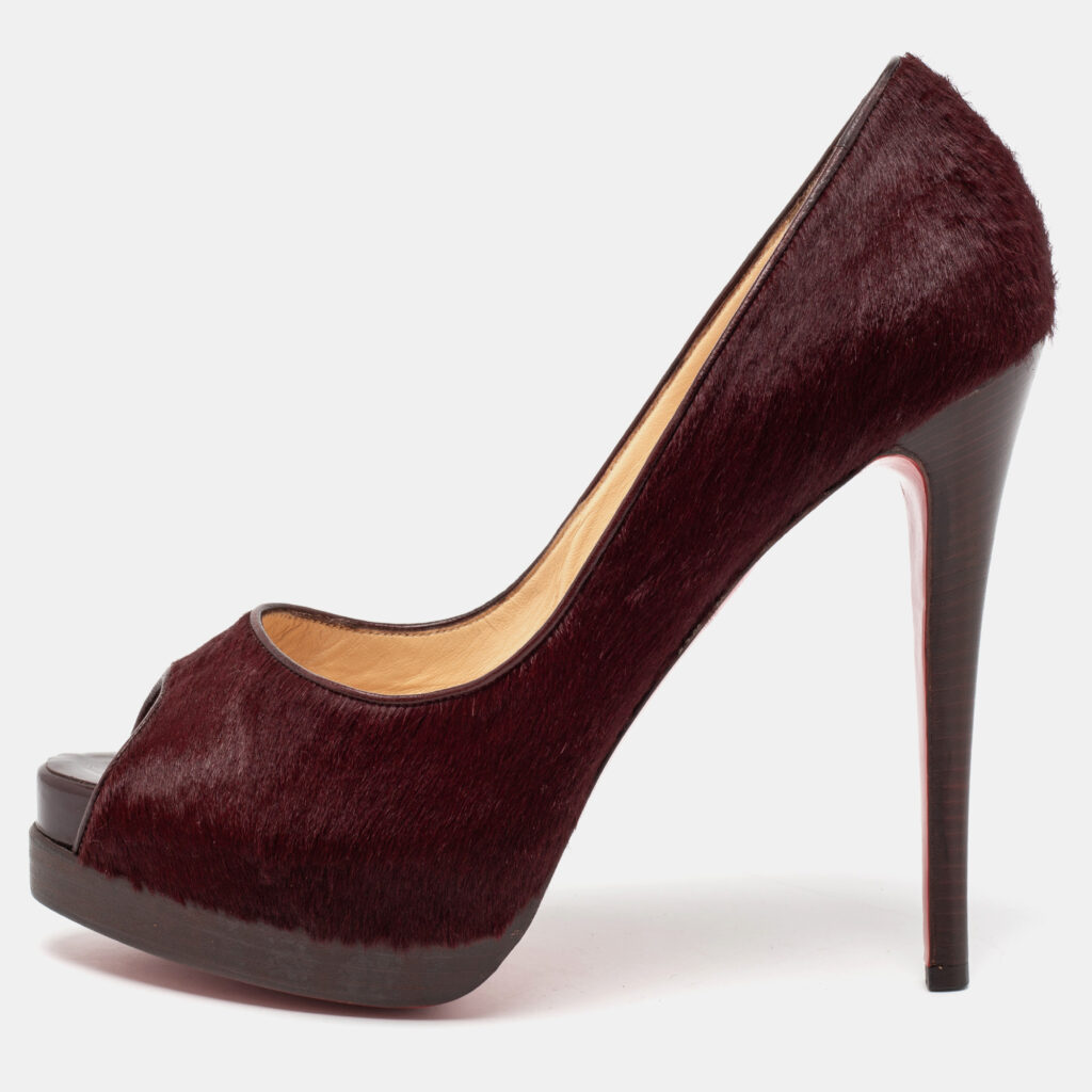 luxury-women-christian-louboutin-used-shoes-p694251-006-1 Christian Louboutin Burgundy Calf Hair Altadama Astrakhan Peep Toe Pumps Size 41