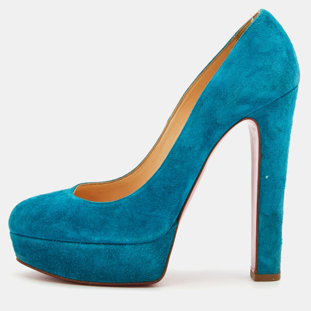 luxury-women-christian-louboutin-used-shoes-p704565-003-1 Christian Louboutin Blue Suede Bibi Platform Pumps Size 39