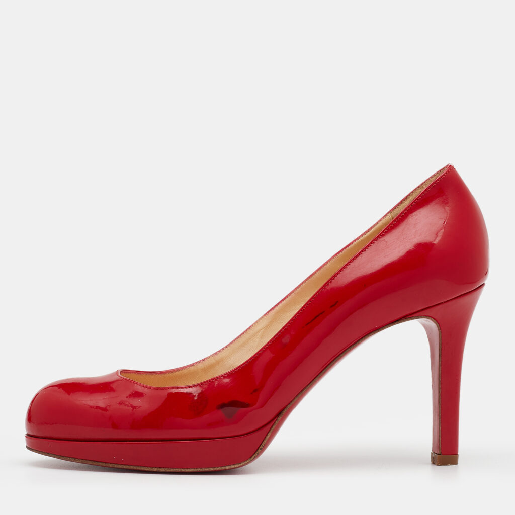 luxury-women-christian-louboutin-used-shoes-p713290-002 Christian Louboutin Red Patent Leather New Simple Platform Pumps Size 37