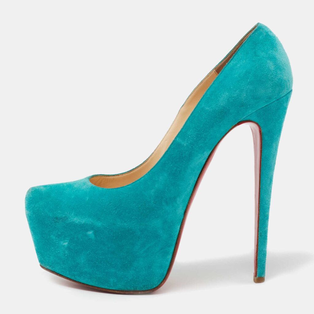 luxury-women-christian-louboutin-used-shoes-p715081-003 Christian Louboutin Turquoise Blue Suede Daffodile Platform Pumps Size 40
