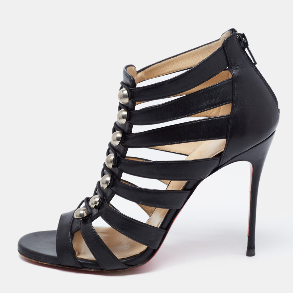 luxury-women-christian-louboutin-used-shoes-p715971-001 Christian Louboutin Black Leather Denis Caged Sandals Size 39.5