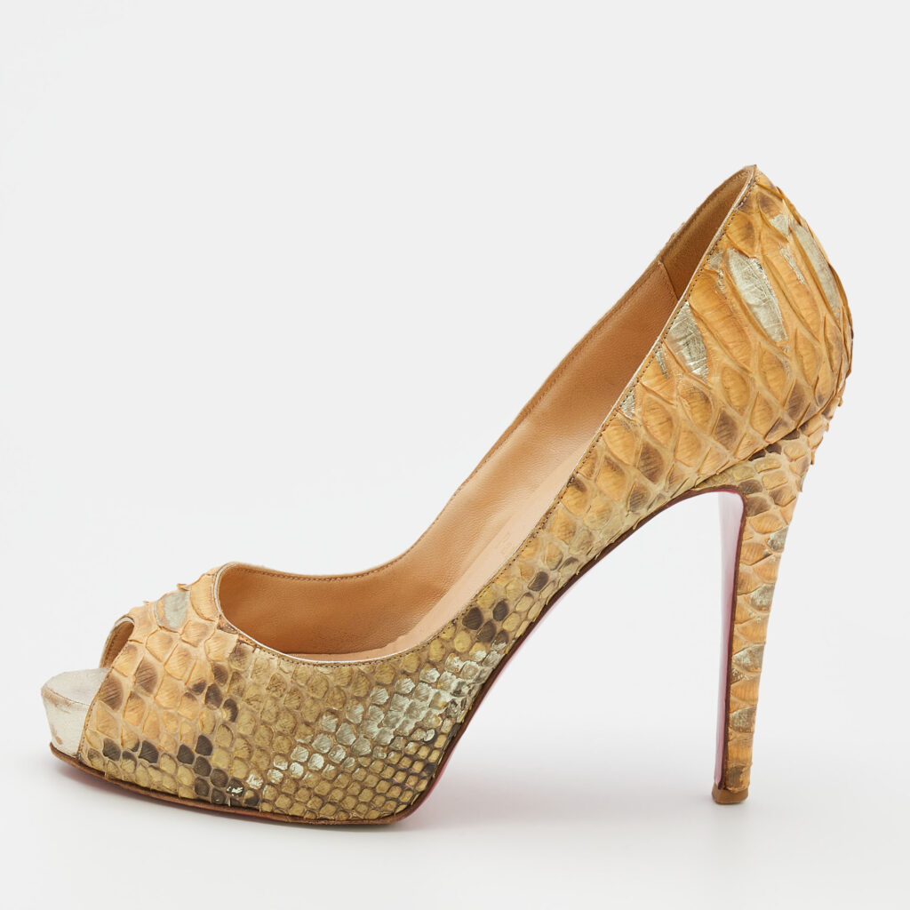 luxury-women-christian-louboutin-used-shoes-p718600-002 Christian Louboutin Beige Python Leather Very Prive Peep Toe Pumps Size 37