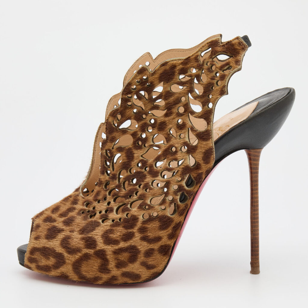 luxury-women-christian-louboutin-used-shoes-p720924-002 Christian Louboutin Brown Leopard Print Calf Hair Laser Cut Out Markesling Slingback Booties Size 40