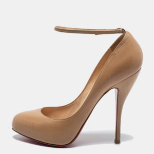 Christian Louboutin Beige Leather Ankle Strap Pumps Size 37.5