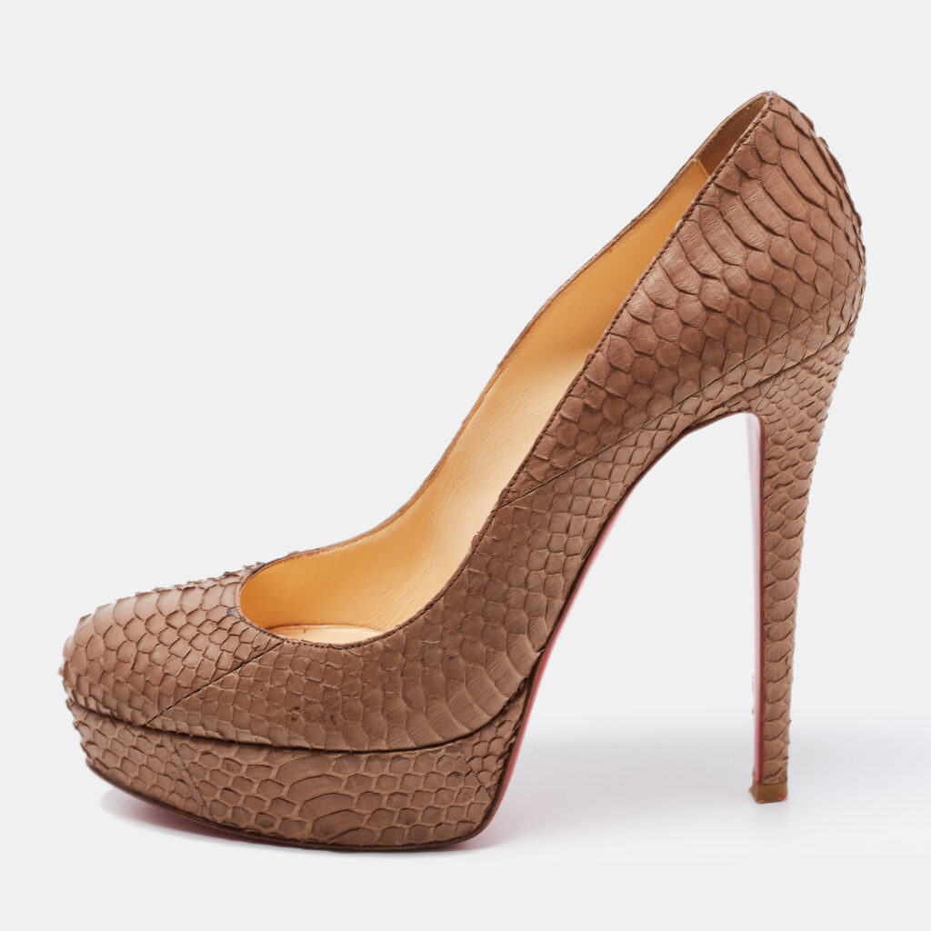 luxury-women-christian-louboutin-used-shoes-p726862-003 Christian Louboutin Beige Python Leather Peep Toe Pumps Size 39