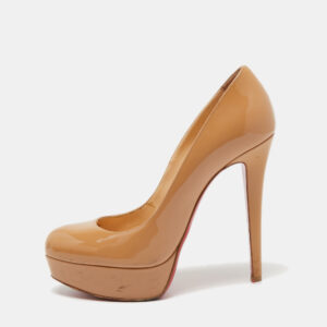 Christian Louboutin Beige Patent Leather Bianca Platform Pumps Size 38