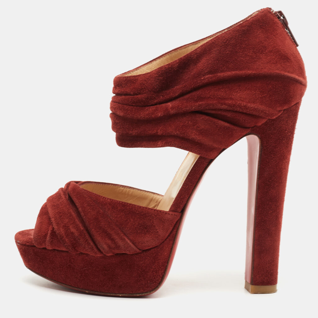 luxury-women-christian-louboutin-used-shoes-p748791-004 Christian Louboutin Rust Red Suede Pleated Bandra Zip Platform Sandals Size 37