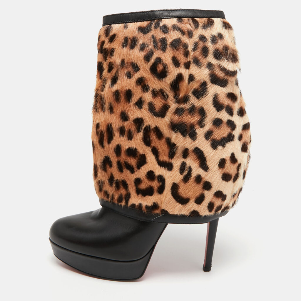 luxury-women-christian-louboutin-used-shoes-p754956-011 Christian Louboutin Black Leather And Calf hair Leopard Boots Size 40