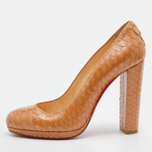 Christian Louboutin Beige Crystal Python Grapi Platform Pumps Size 38.5