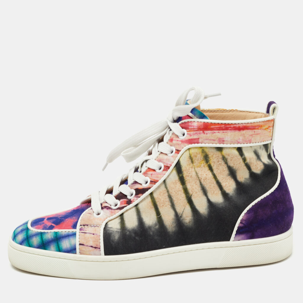luxury-women-christian-louboutin-used-shoes-p768201-008 Christian Louboutin Multicolor Fabric Tie Dye High Top Sneakers Size 39.5