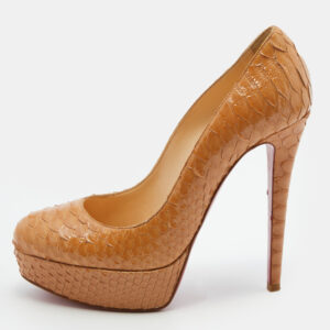 Christian Louboutin Light Brown Python Leather Bianca Platform Pumps Size 37