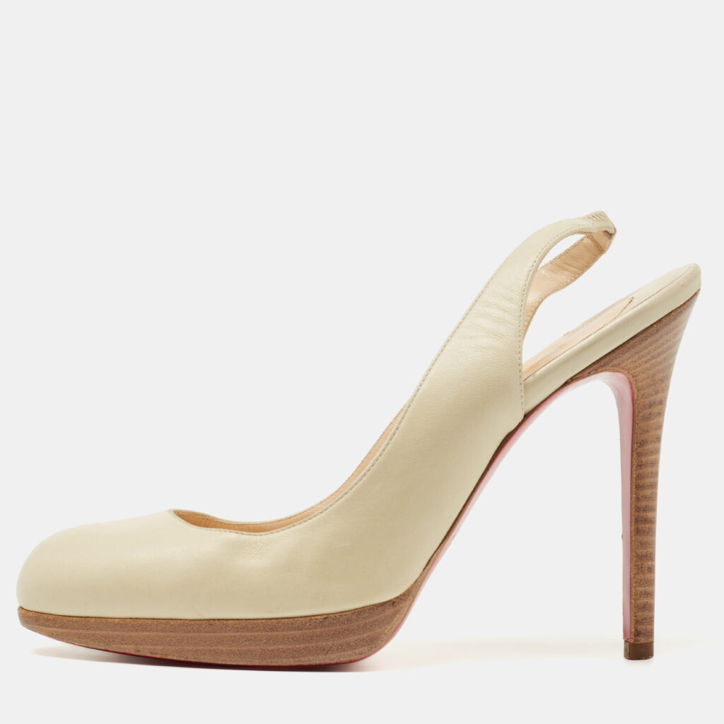 luxury-women-christian-louboutin-used-shoes-p791205-005 Christian Louboutin Cream Leather Platform Slingback Pumps Size 38.5