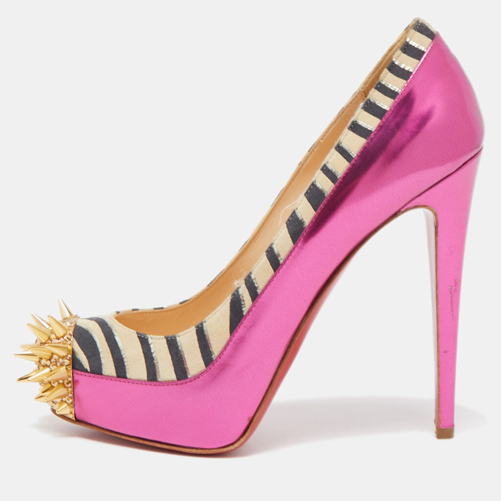 luxury-women-christian-louboutin-used-shoes-p795963-001 Christian Louboutin Tricolor Zebra Print Suede and Leather Limited Edition Asteroid Pumps Size 37