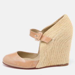 Christian Louboutin Beige Patent Leather Cordocou Espadrille Pumps Size 38