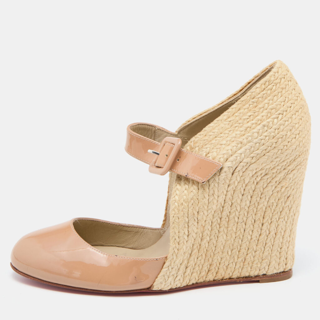 luxury-women-christian-louboutin-used-shoes-p804532-011 Christian Louboutin Beige Patent Leather Cordocou Espadrille Pumps Size 38