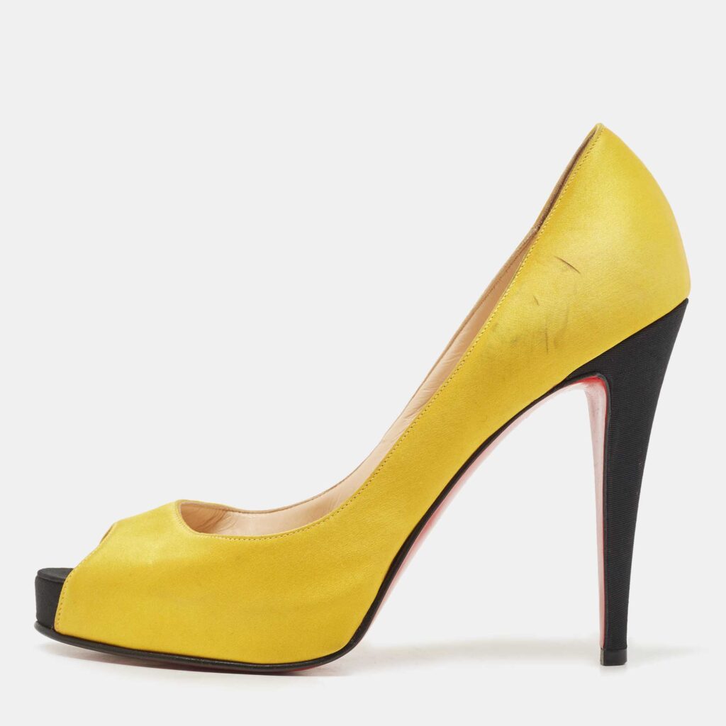 luxury-women-christian-louboutin-used-shoes-p812112-003 Christian Louboutin Yellow Satin Flo Platform Peep Toe Pumps Size 40