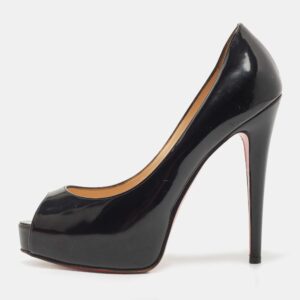 Oscar de la Renta Black Satin Platform Peep Toe Pumps Size 38.5