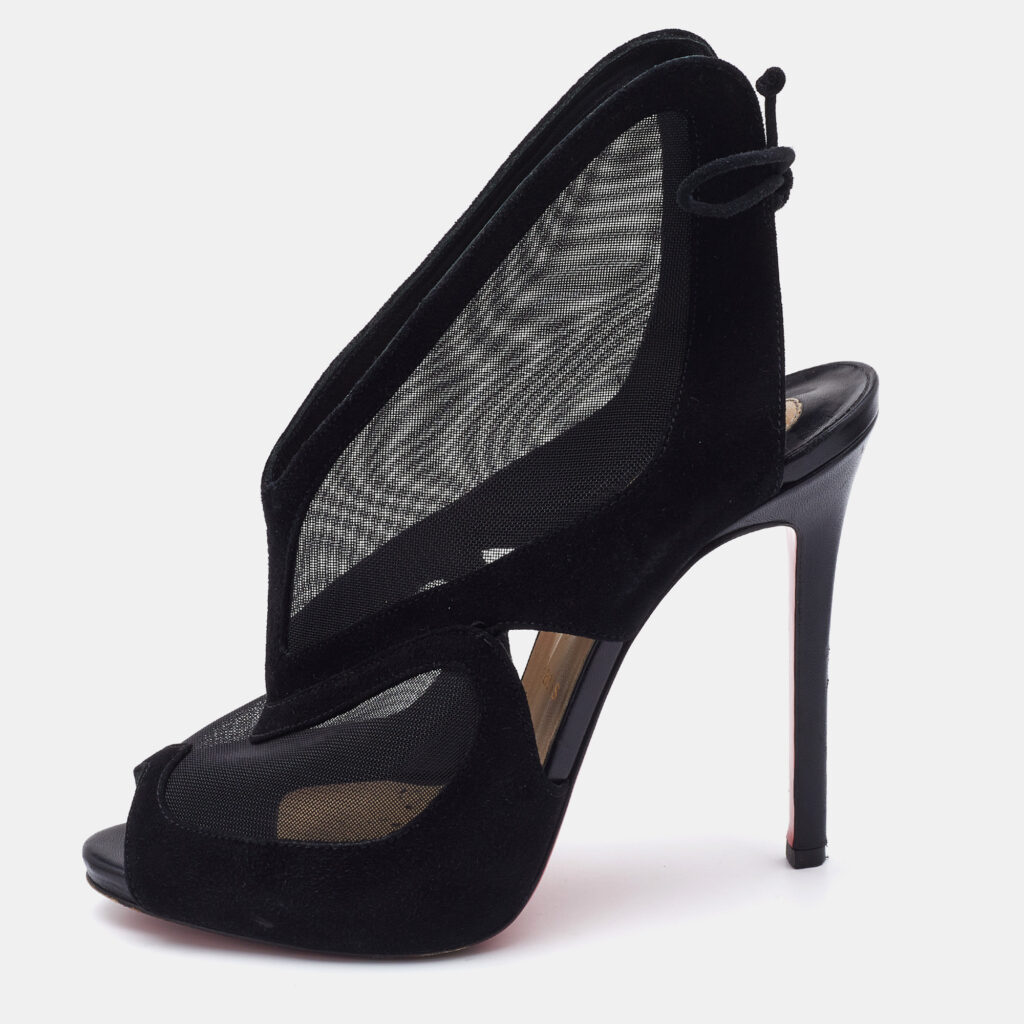 luxury-women-christian-louboutin-used-shoes-p814197-010 Christian Louboutin Black Suede and Mesh Farfamesh Booties Size 38.5