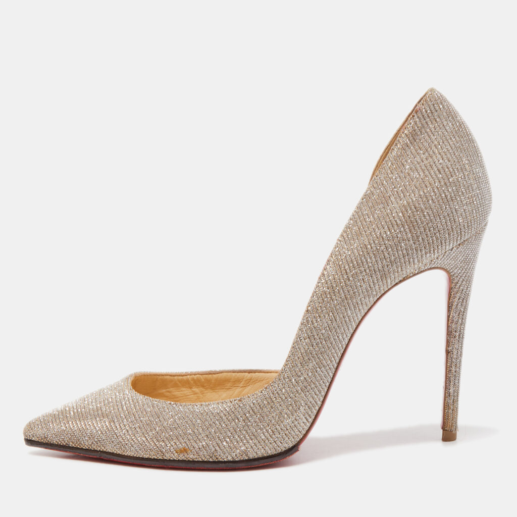 luxury-women-christian-louboutin-used-shoes-p815175-001 Christian Louboutin Metallic Lurex Fabric Iriza Pumps Size 35