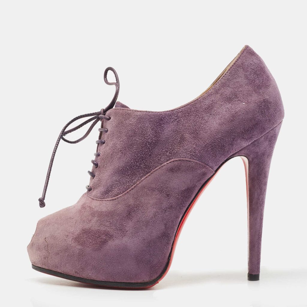 luxury-women-christian-louboutin-used-shoes-p815619-003 Christian Louboutin Purple Suede Peep Toe Lace Up Booties Size 35.5