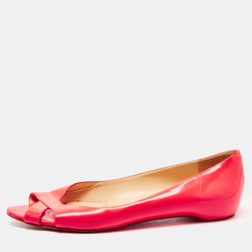 luxury-women-christian-louboutin-used-shoes-p822242-001 Christian Louboutin Neon Pink Leather Croisette Flats Size 38.5