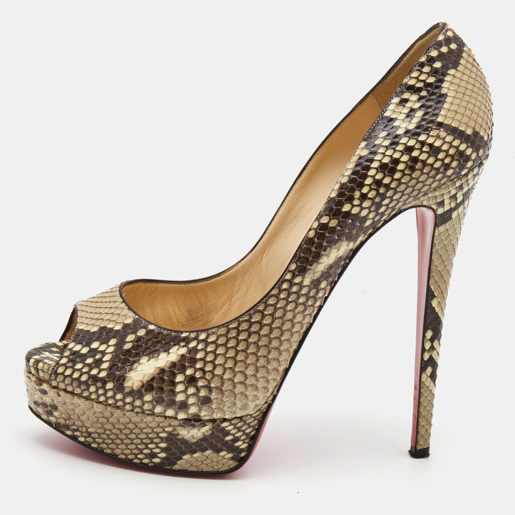 luxury-women-christian-louboutin-used-shoes-p833600-010 Christian Louboutin Two Tone Python Lady Peep Pumps Size 40