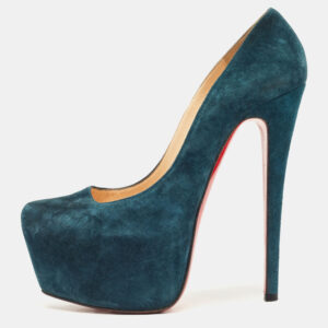 Christian Louboutin Teal Blue Suede Daffodile Platform Pumps Size 38