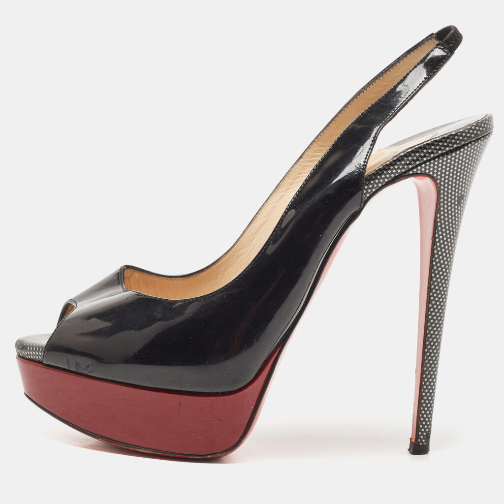 luxury-women-christian-louboutin-used-shoes-p844229-005 Christian Louboutin Black Patent Lady Peep Slingback Sandals Size 39.5
