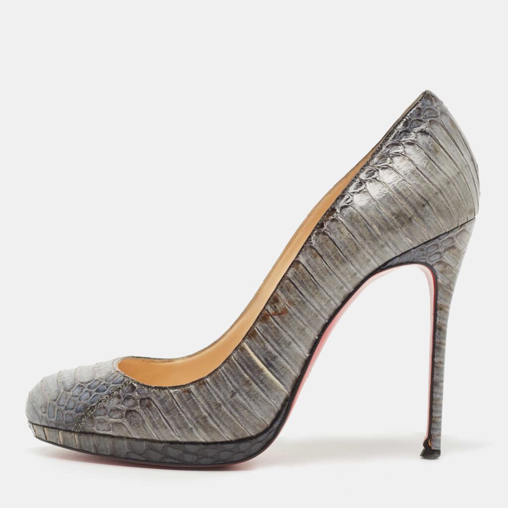 luxury-women-christian-louboutin-used-shoes-p847493-003 Christian Louboutin Grey Python Leather Round Toe Pumps Size 37.5